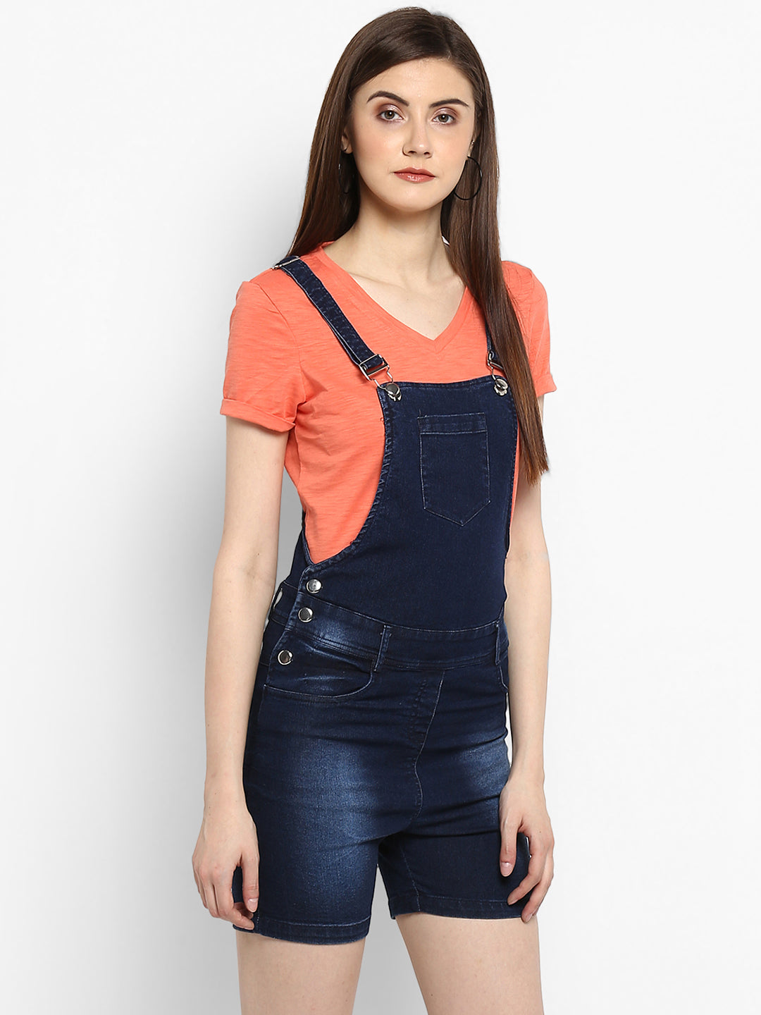 Women's Stretchable Denim Washed effect Shorts Style Dungarees(inner not provided)