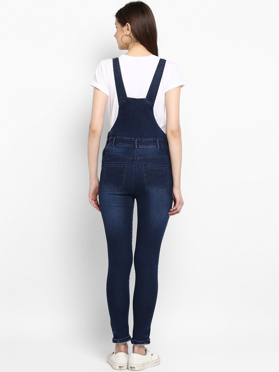 Women's Stretchable Denim Washed effect Capri Style Dungarees(inner not provided)