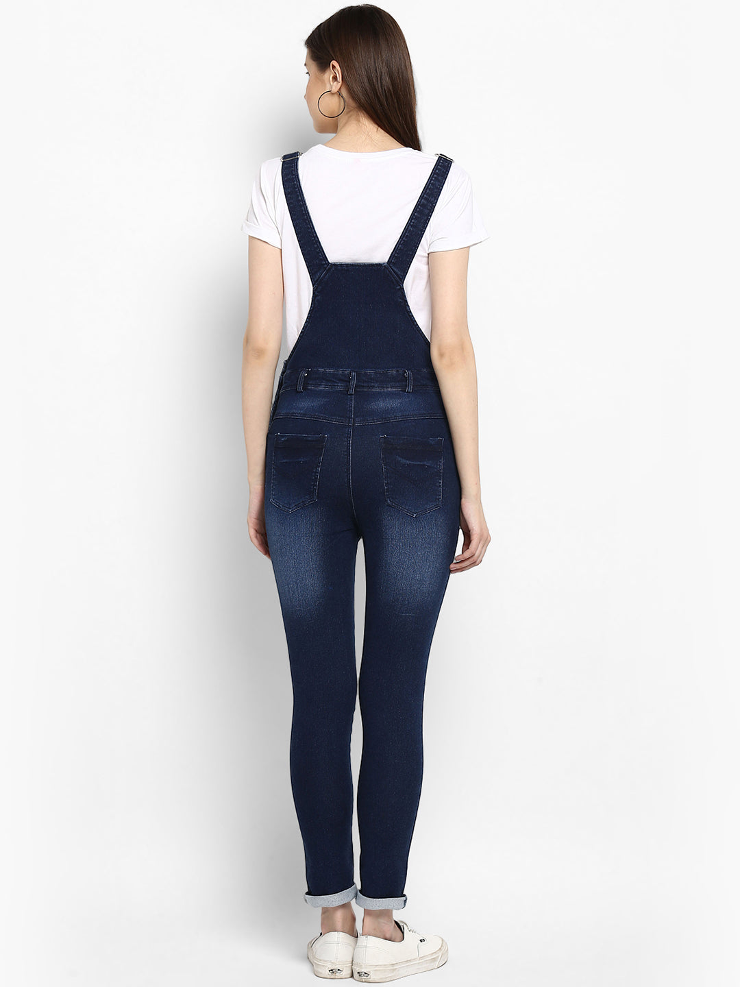 Women's Stretchable Denim Washed effect Capri Style Dungarees(inner not provided)