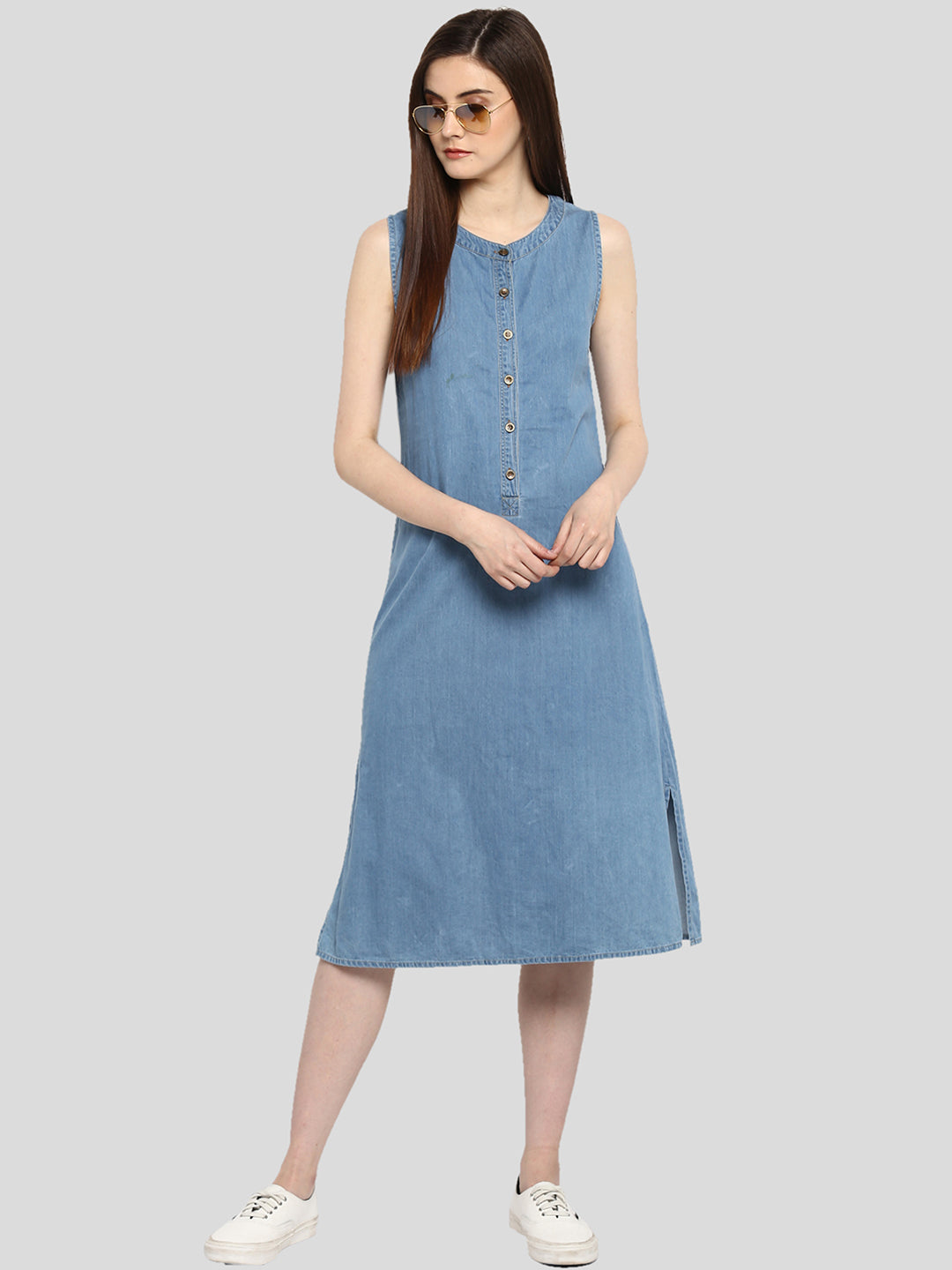 denim one piece dress knee length Buy Women Blue Denim V-Neck Below Knee Dress Online at Best Price