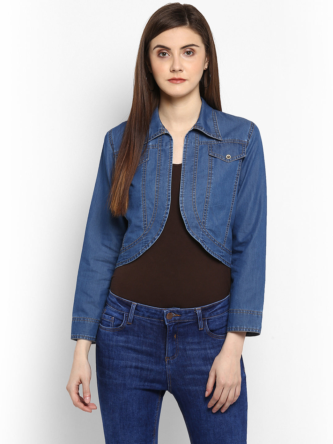 Women's Denim Dark Blue Collar Style Shrug – Stylestone