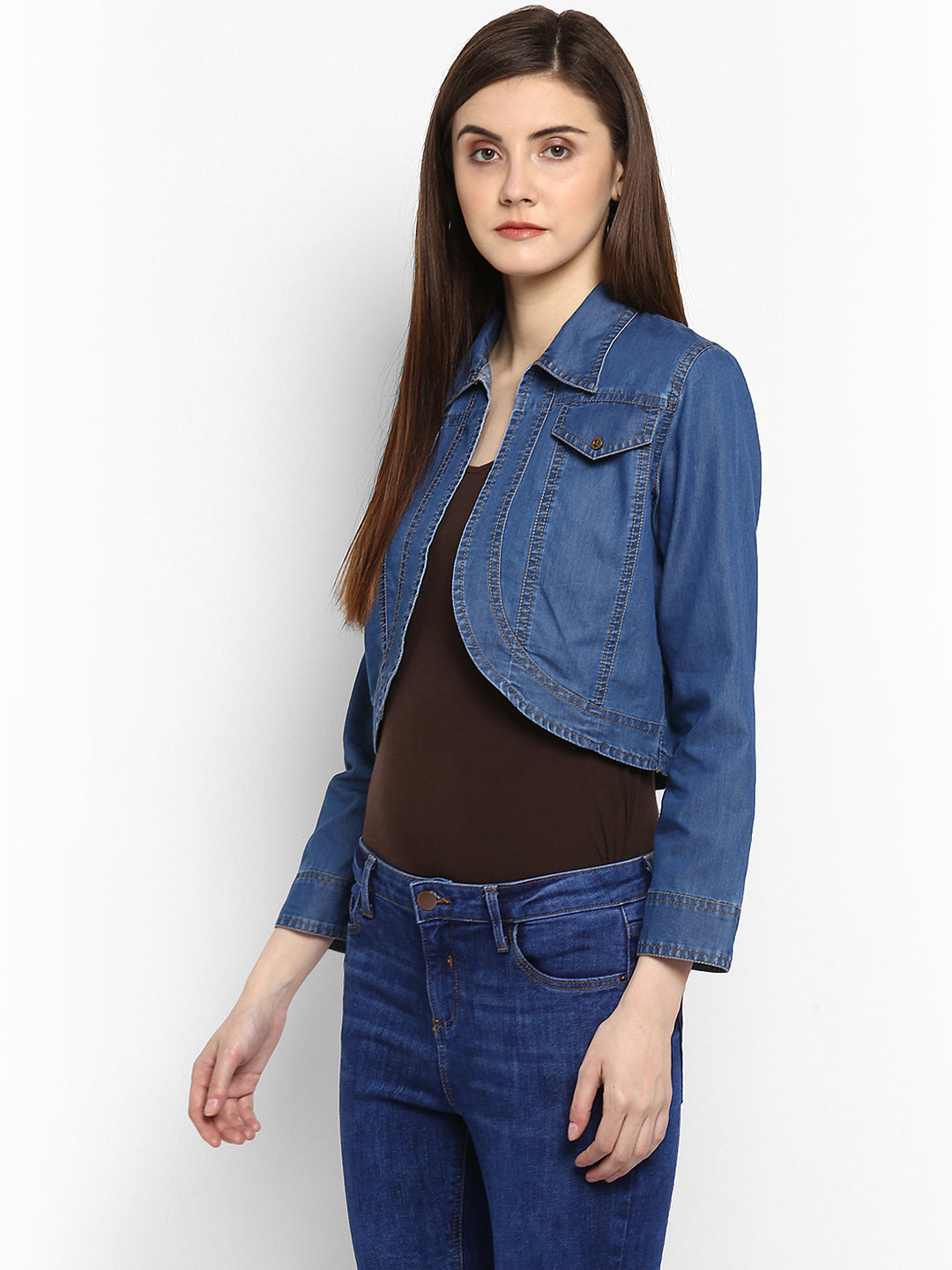 Women's Denim Dark Blue Collar Style Shrug