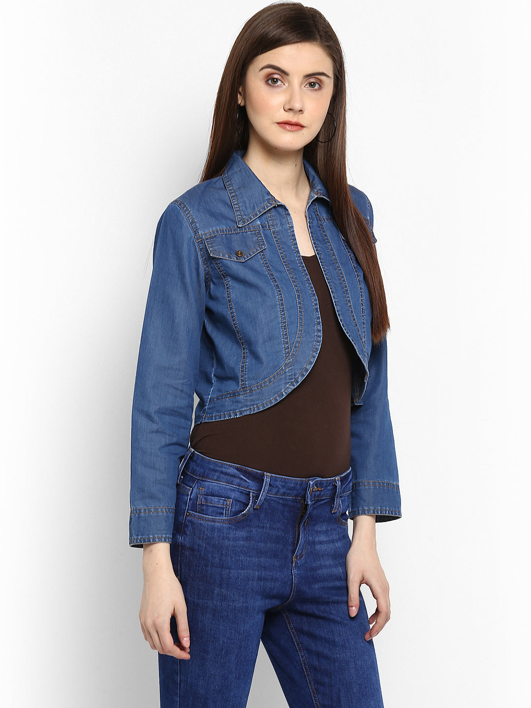 Women's Denim Dark Blue Collar Style Shrug