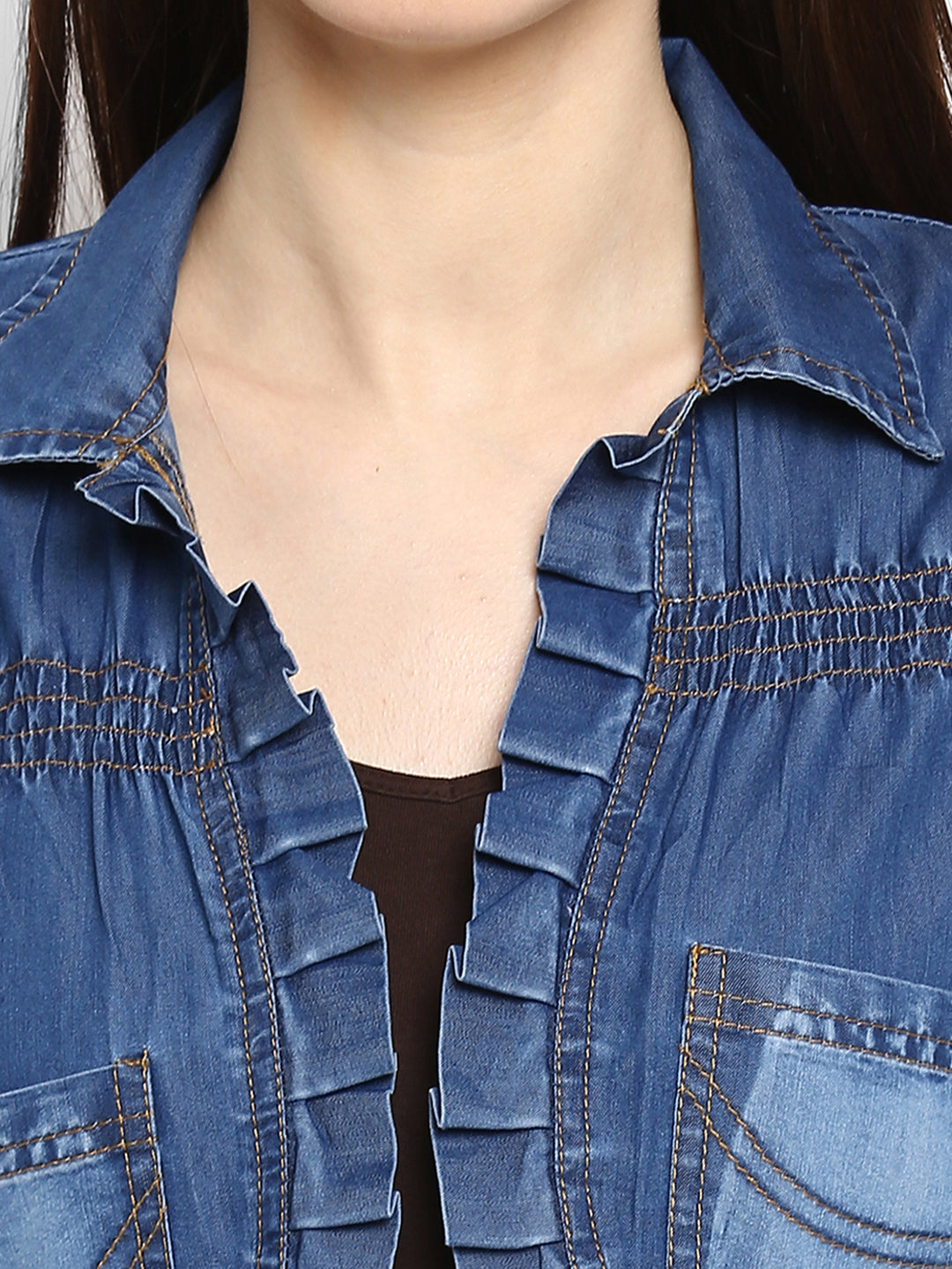 Women's Denim Pleating and Smocking detail Shrug