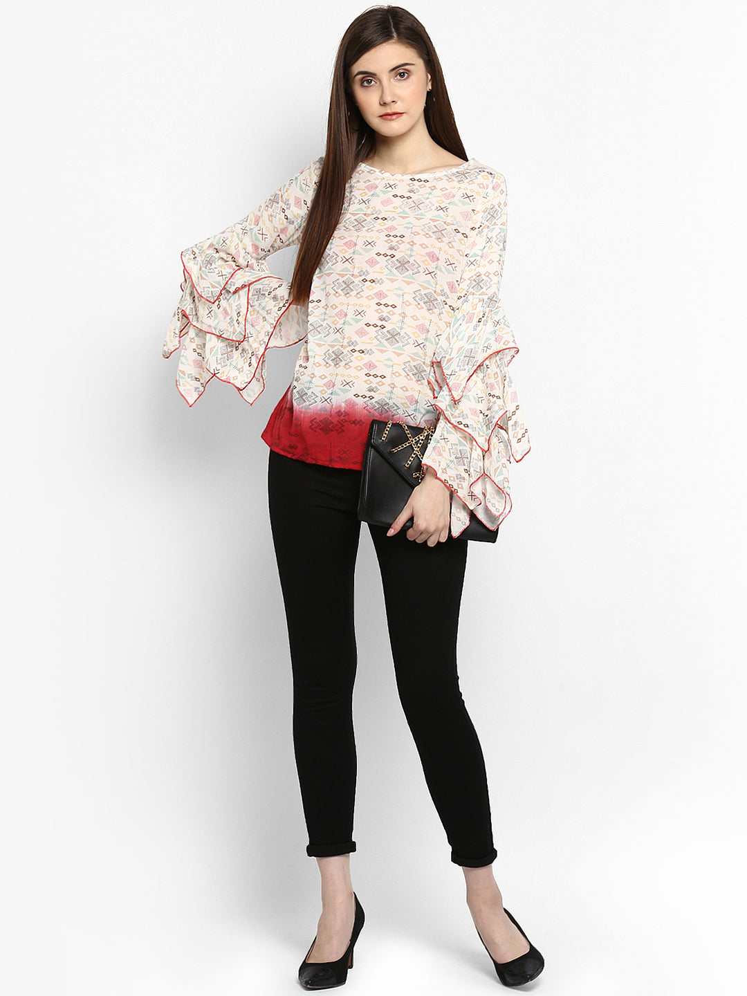 Women's Printed and Ombre Power Sleeve Top