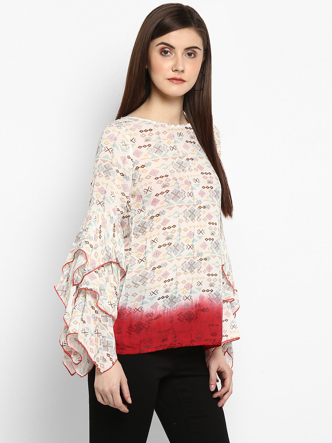 Women's Printed and Ombre Power Sleeve Top