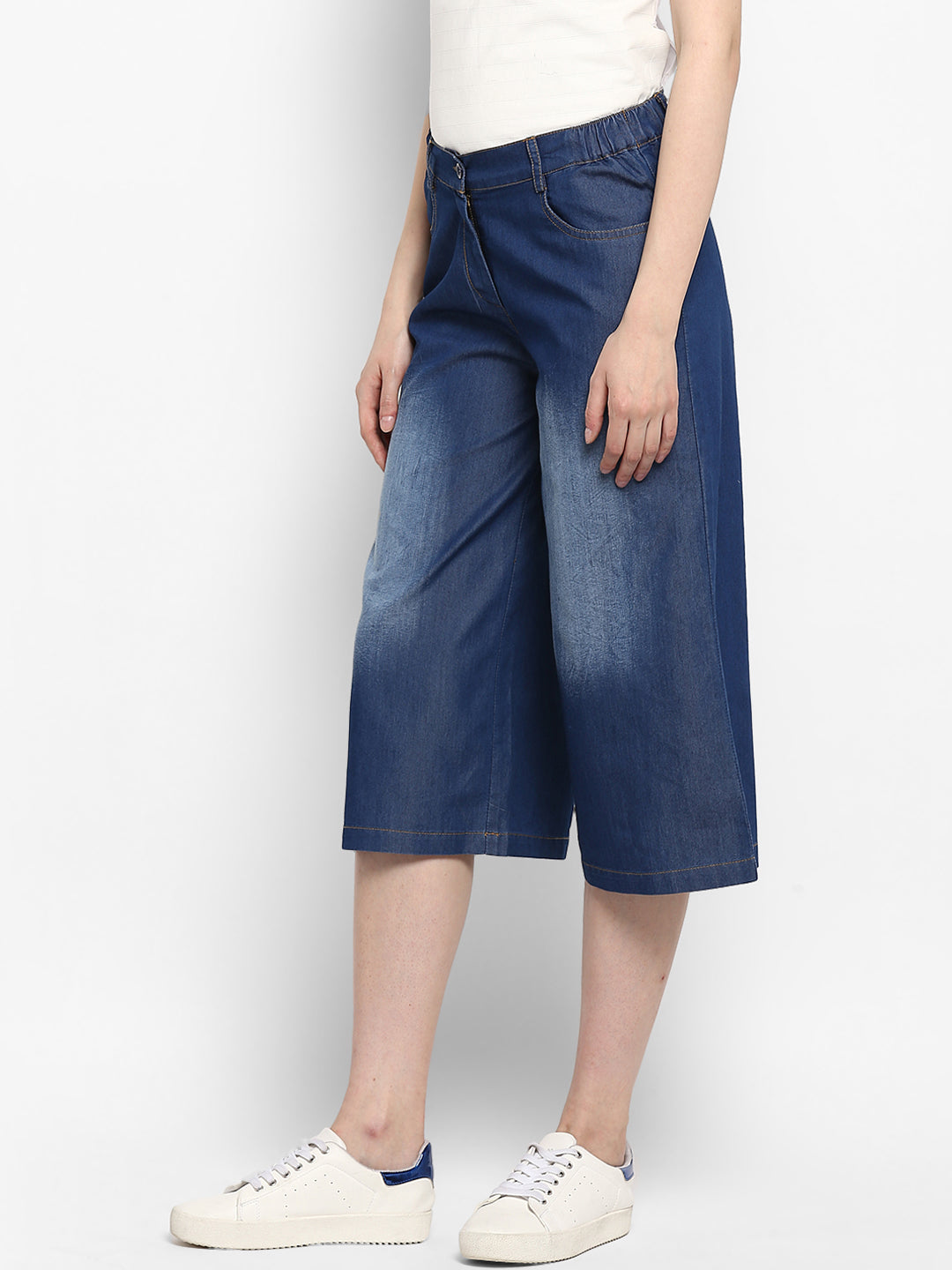 Women's Navy Blue Denim Culotte