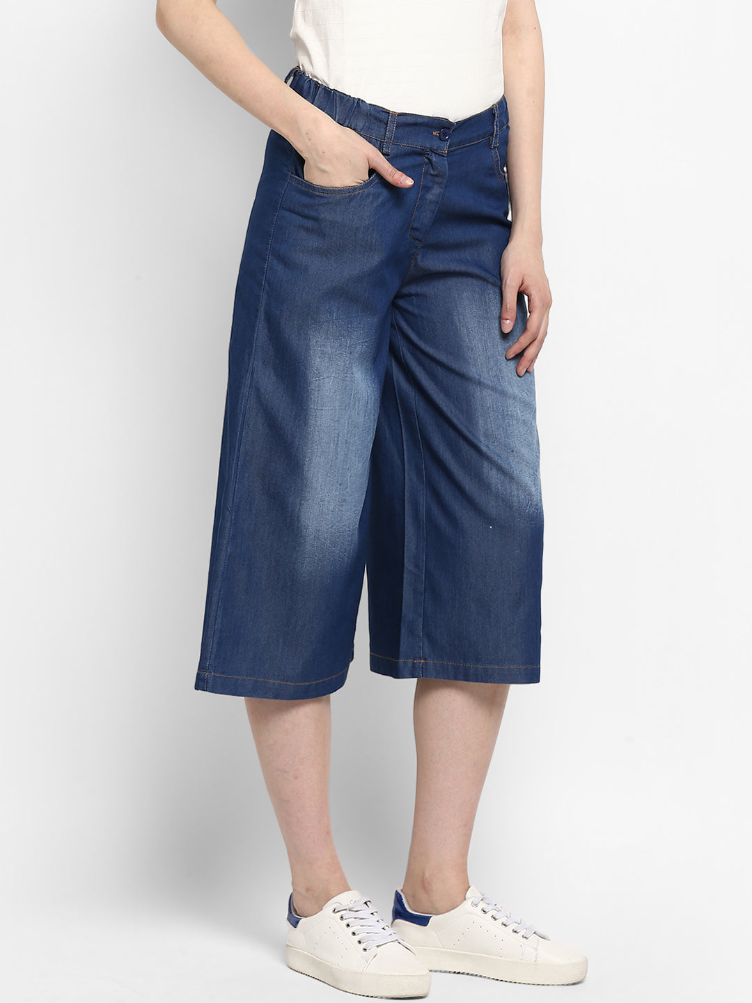 Women's Navy Blue Denim Culotte