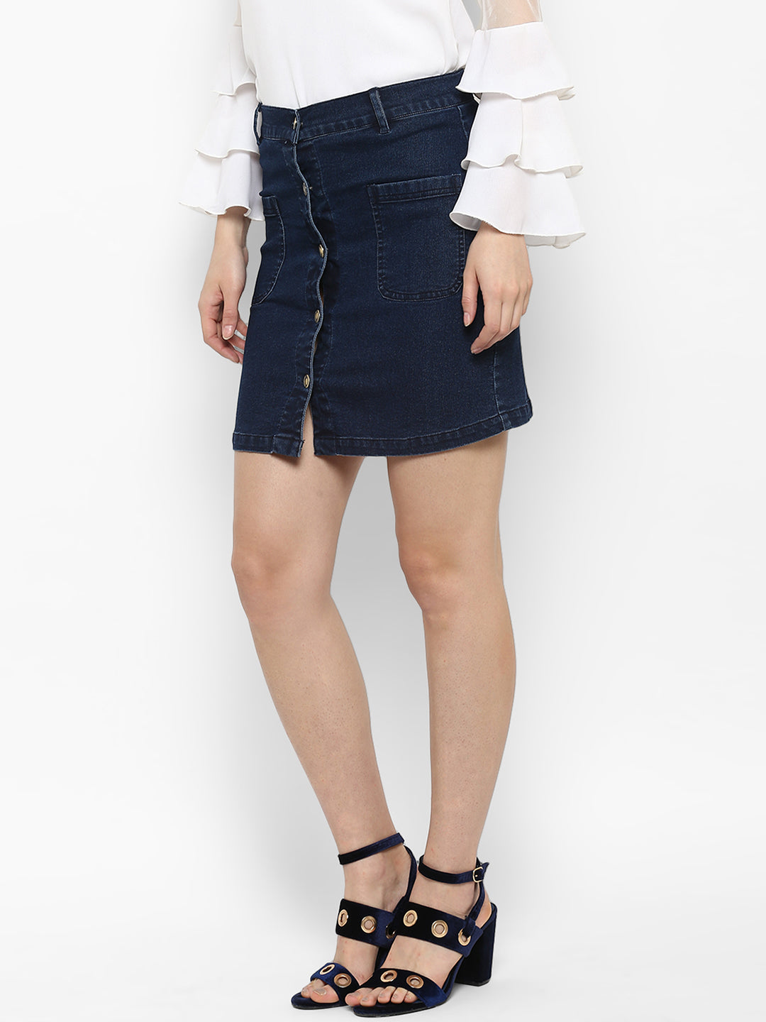 Women's Denim Skirt with Front Buttons