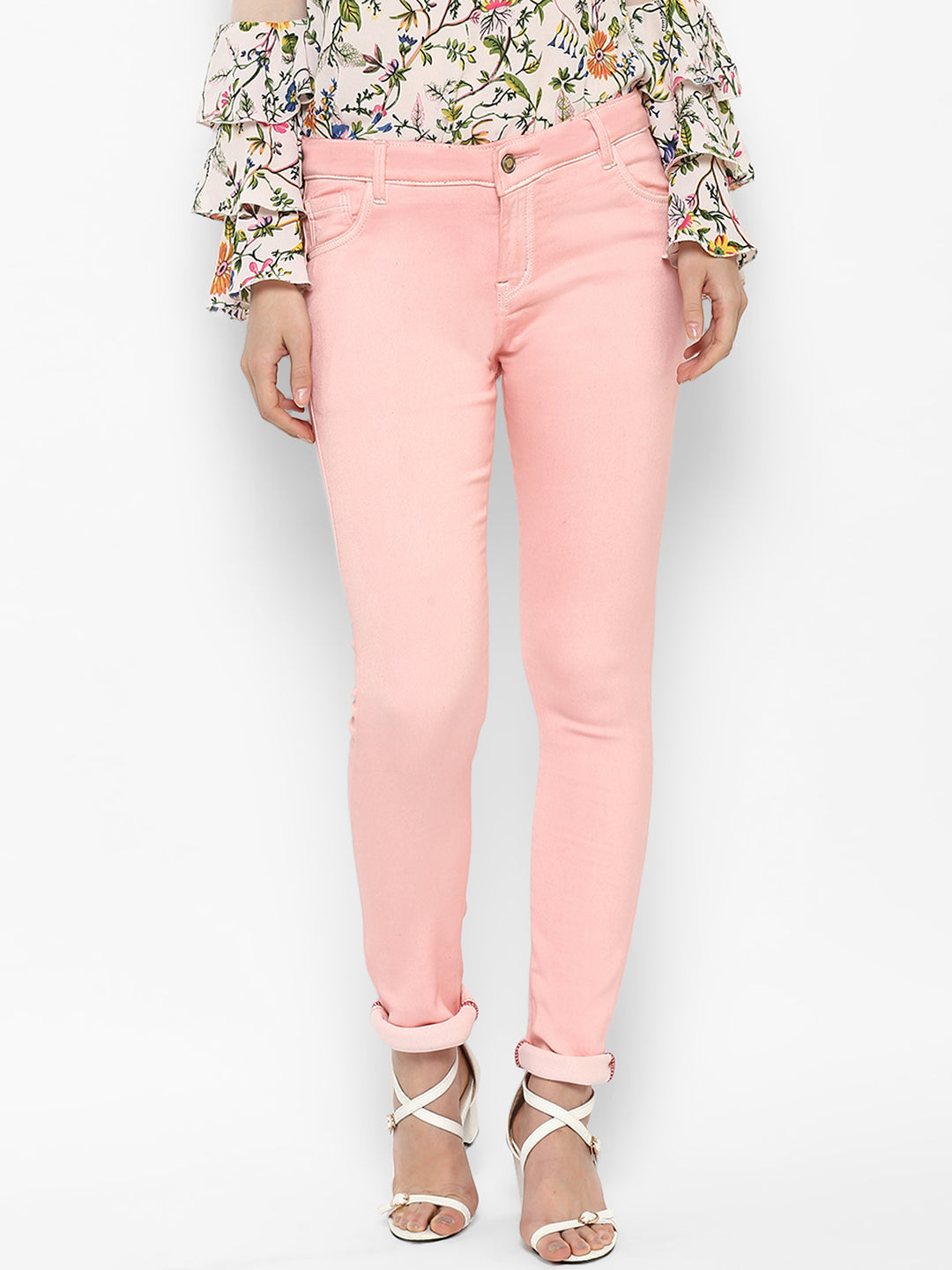 Women's Light Pink Lycra Denim Jeans