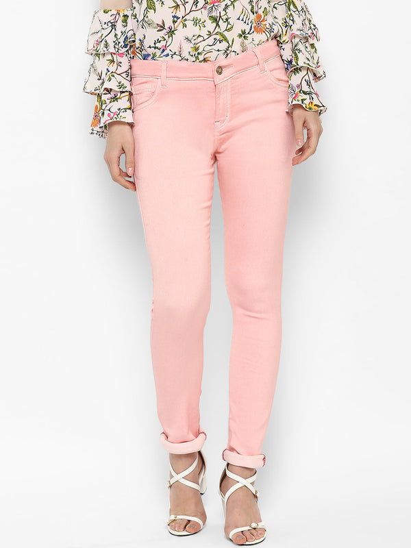 Women's Light Pink Lycra Denim Jeans