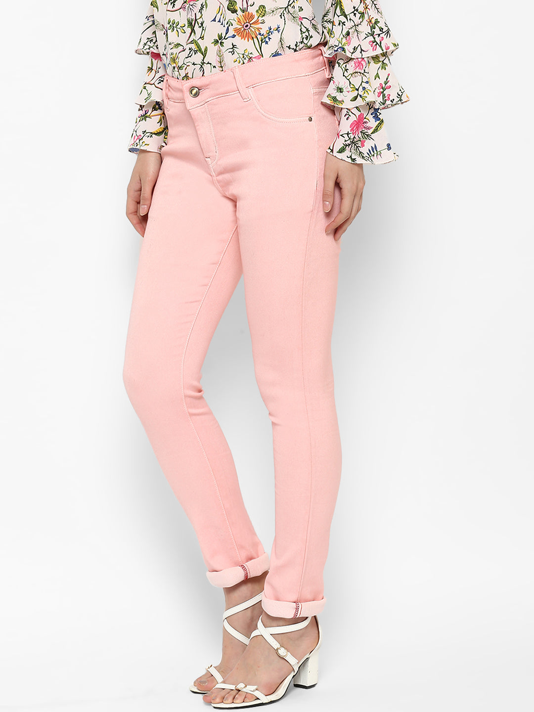 Women's Light Pink Lycra Denim Jeans