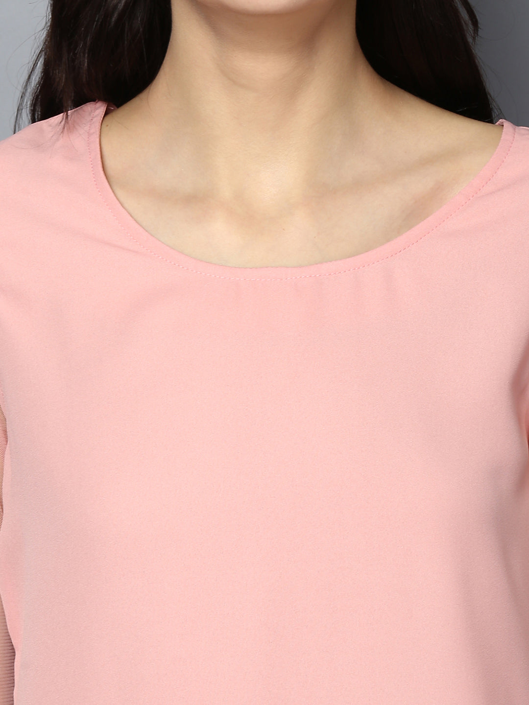 Women's Pink Net Multi Tier Sleeve Top