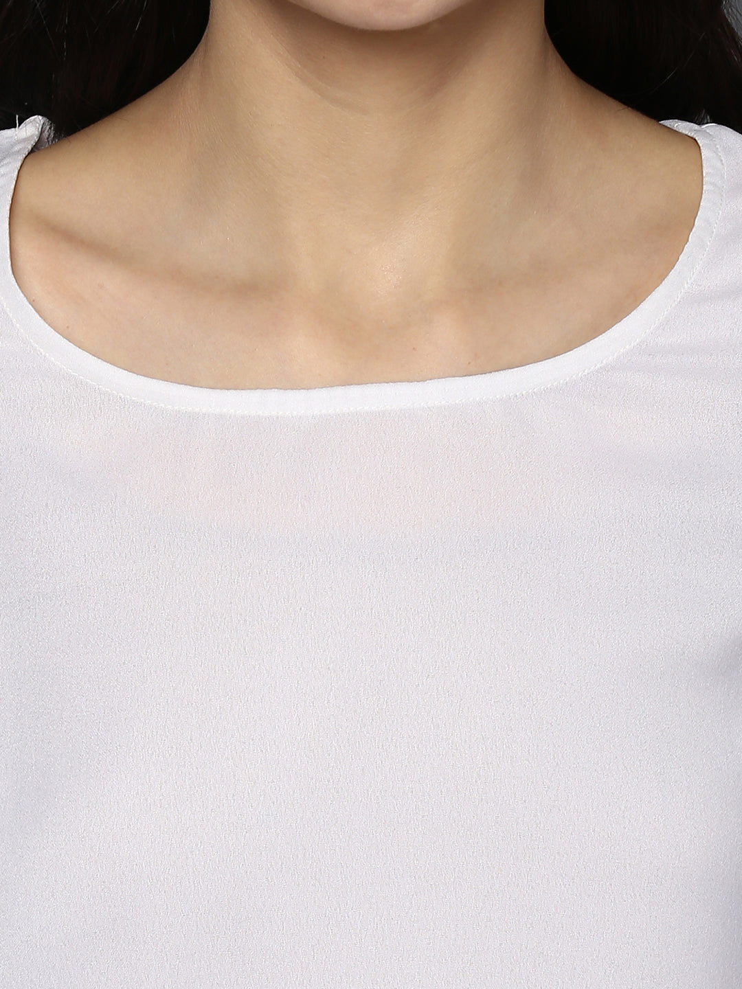 Women's White Net Tier Sleeve Top