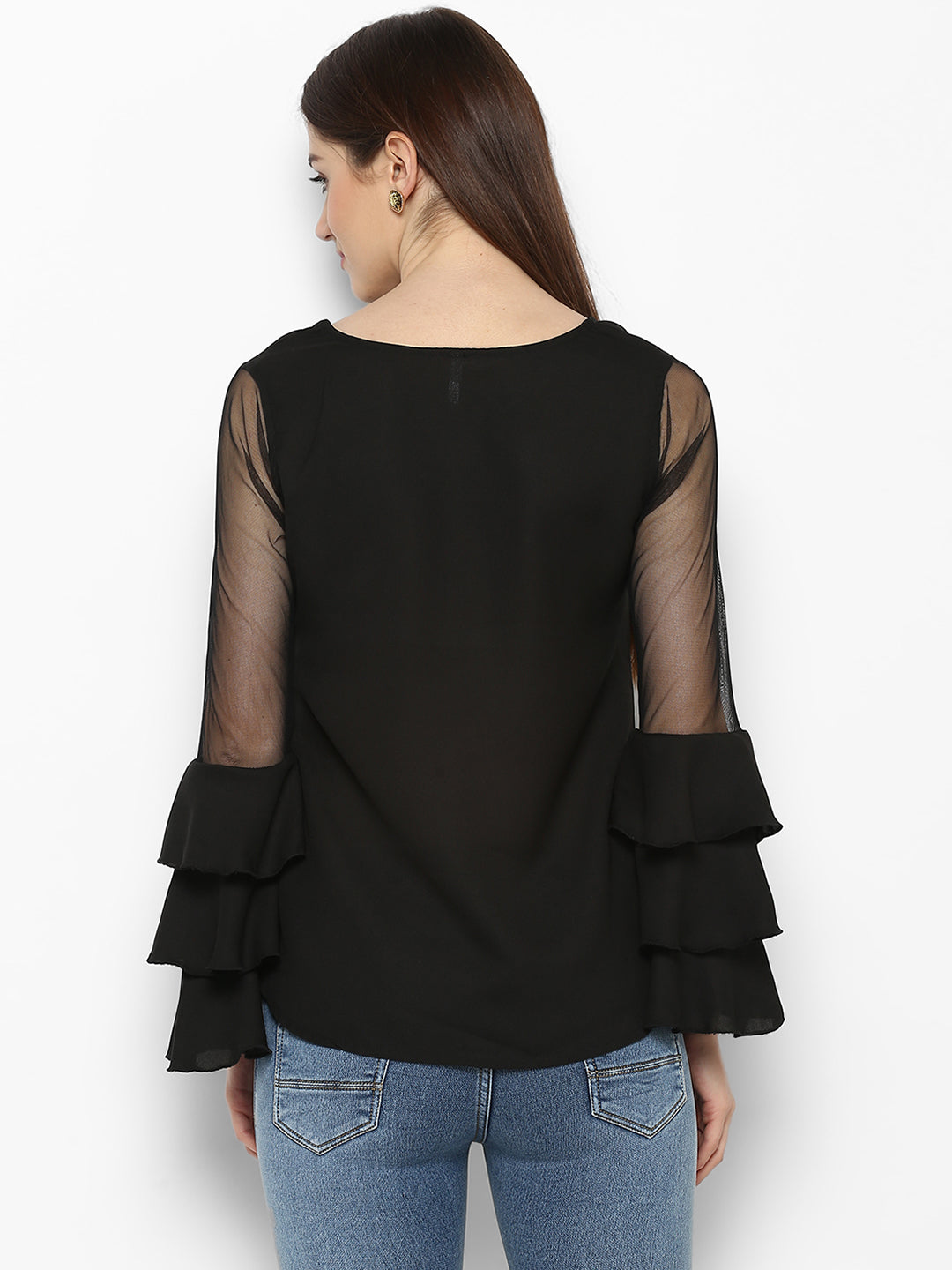 Women's Black Net Tier Sleeve Top