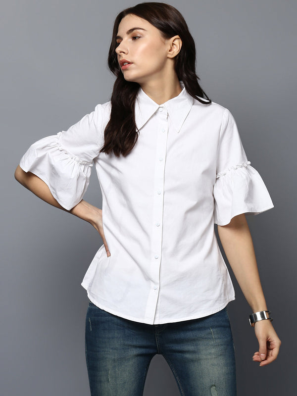 White Cotton Bell Sleeve Top
