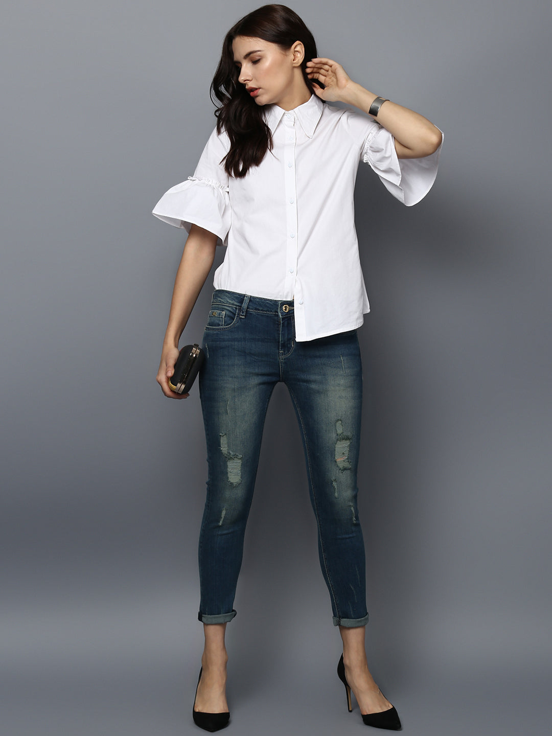 White Cotton Bell Sleeve Top