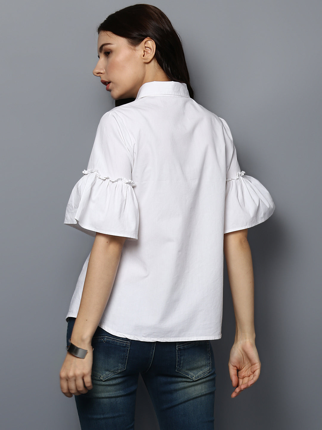 White Cotton Bell Sleeve Top