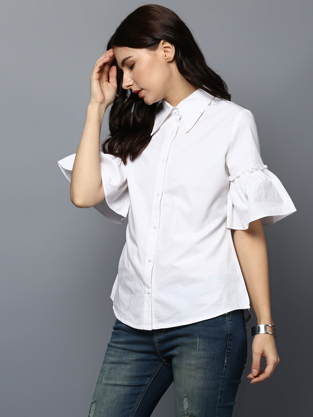 White Cotton Bell Sleeve Top