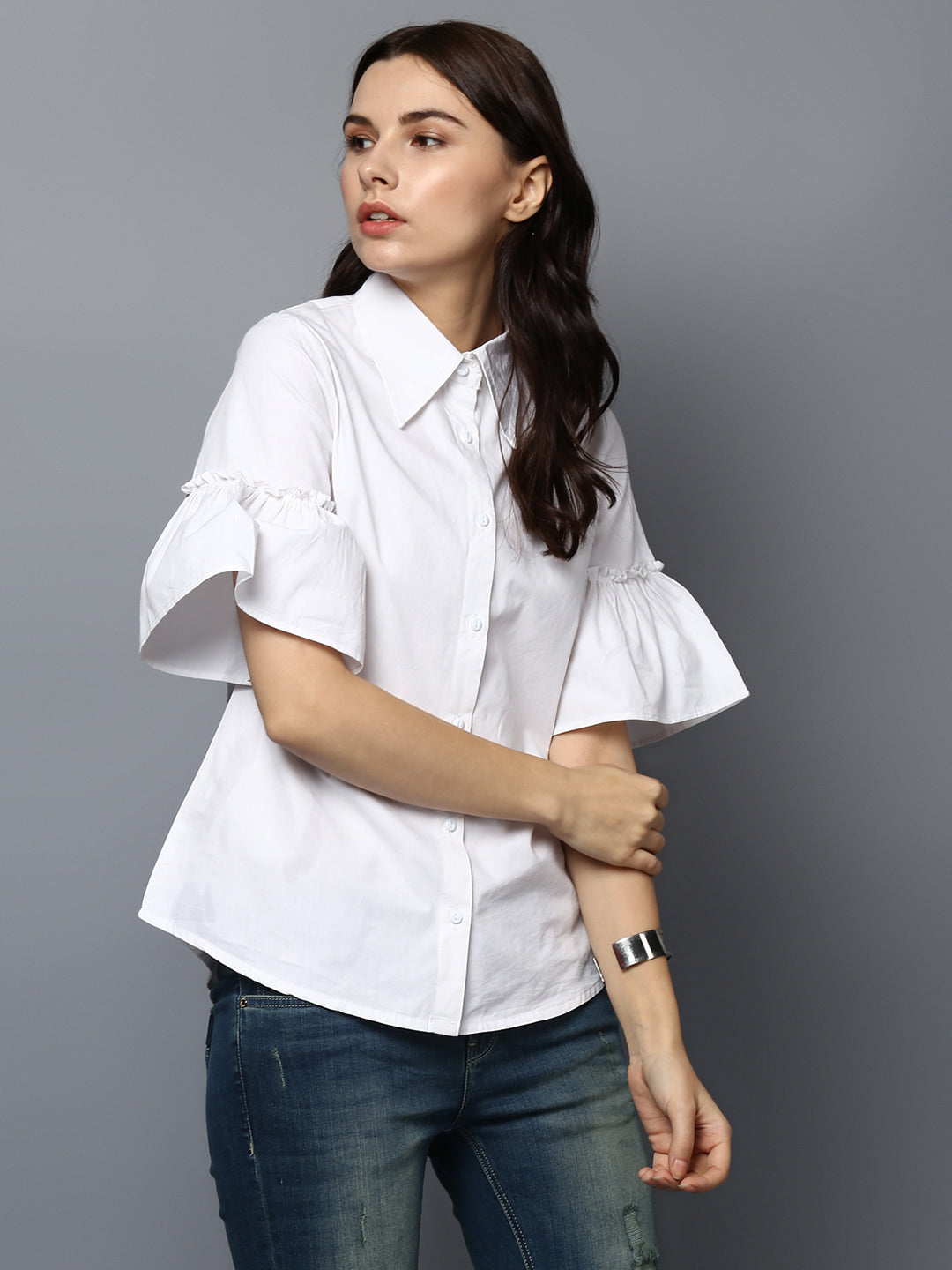 White Cotton Bell Sleeve Top
