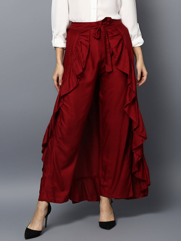 Women's Rayon Maroon Skirt Pants