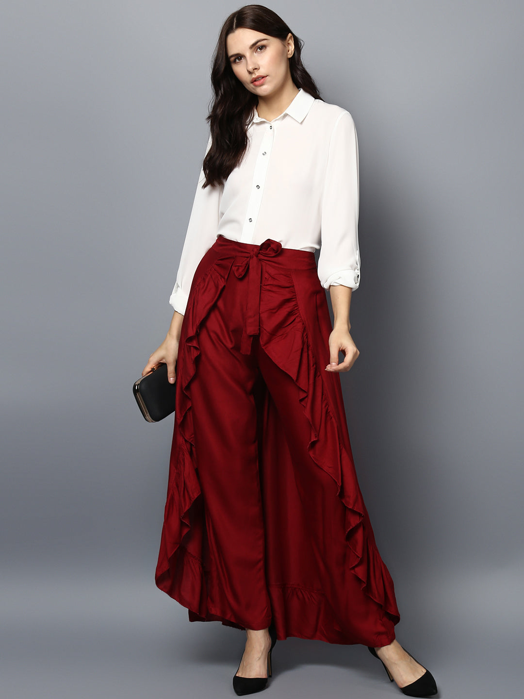 Women's Rayon Maroon Skirt Pants