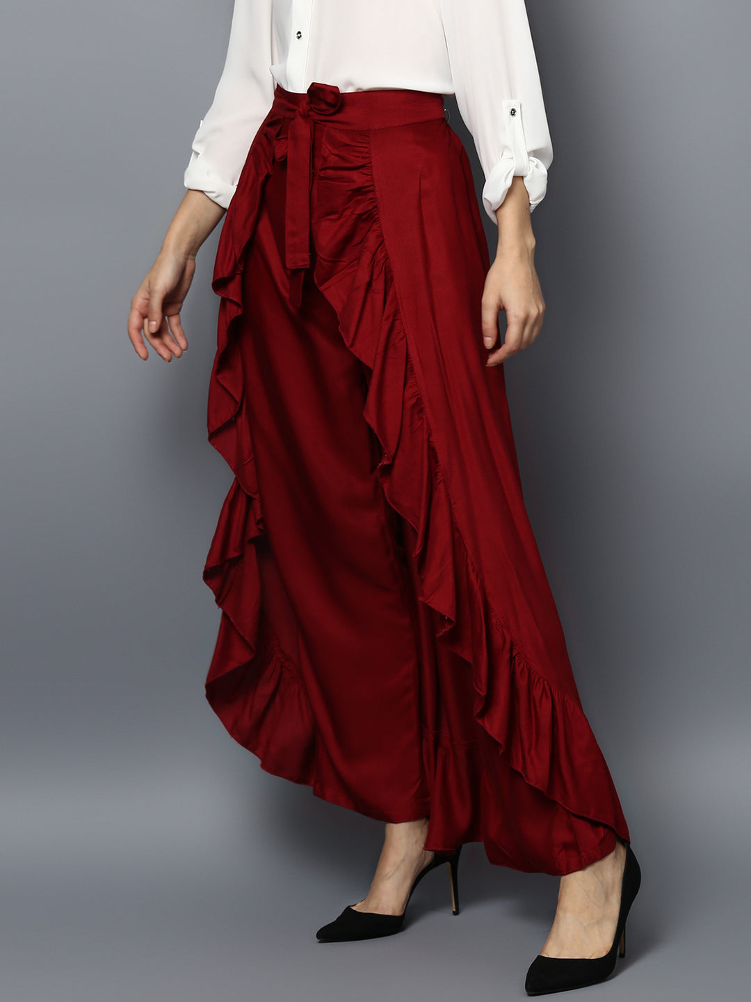 Women's Rayon Maroon Skirt Pants