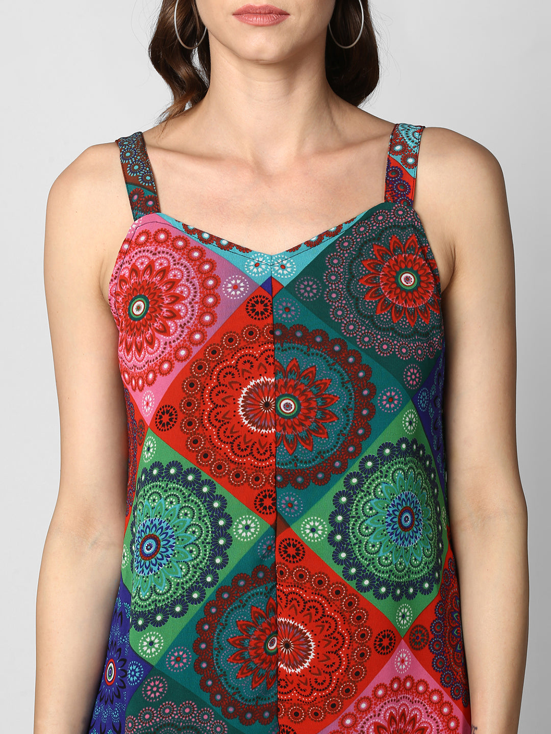 Women's Multi Colored Tile Print Asymmetric Dress