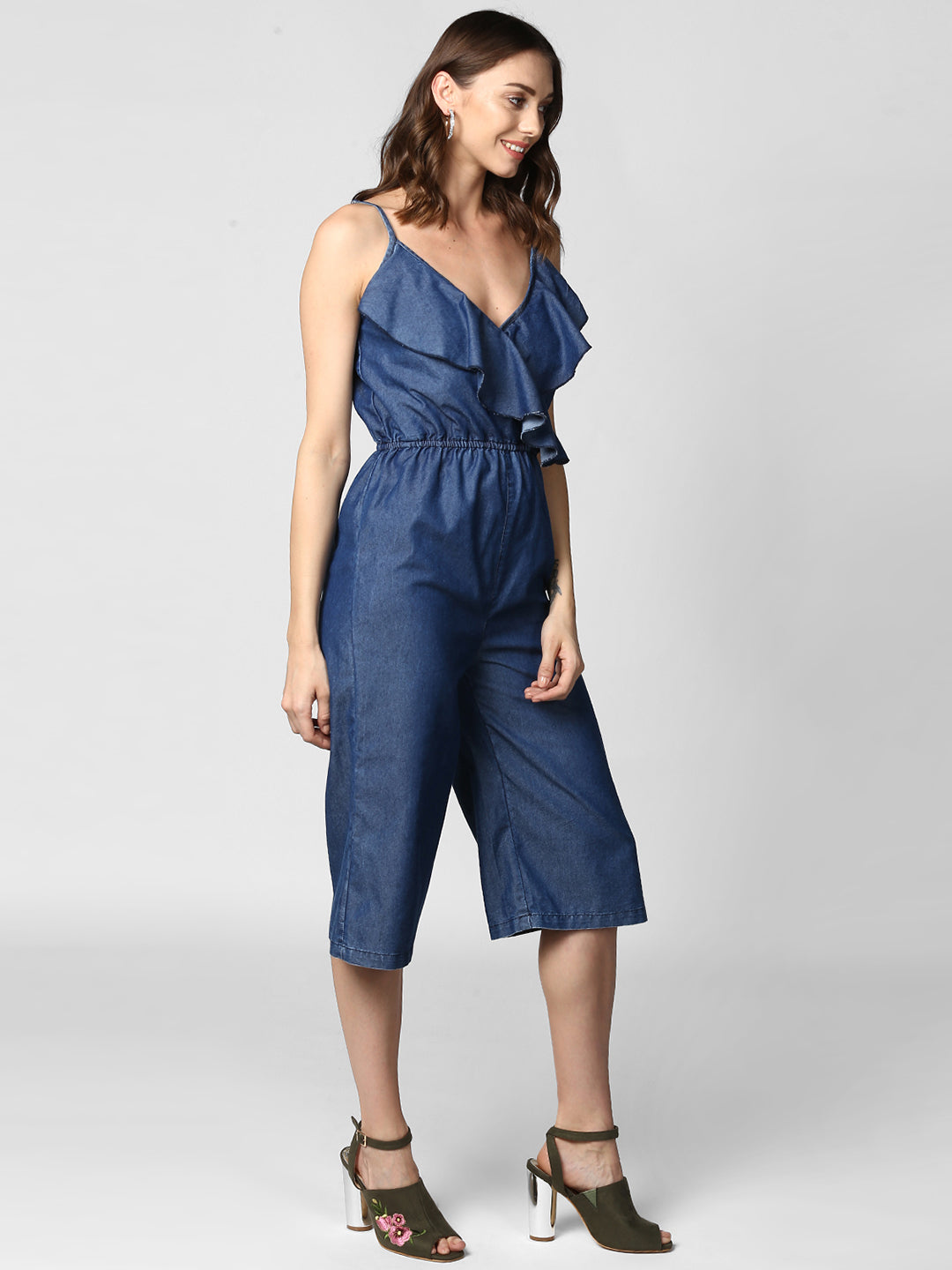 Women's Denim 3/4th Length Jumpsuit