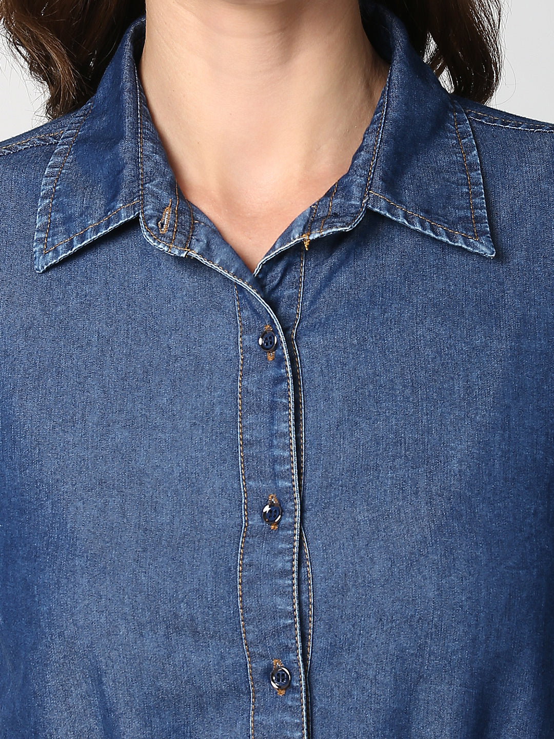 Women's Navy Blue Denim Peplum Top cum Shirt with elasticated waistband