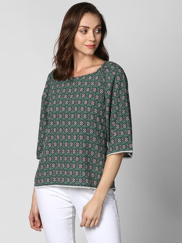 Women's Green Printed Polyester Top