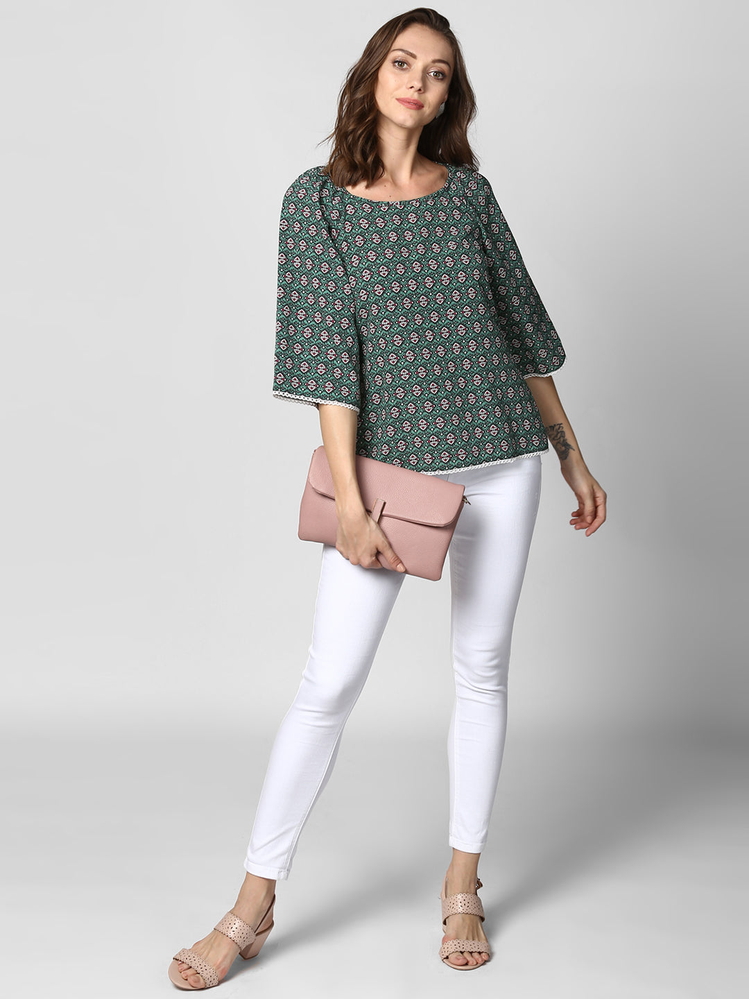 Women's Green Printed Polyester Top