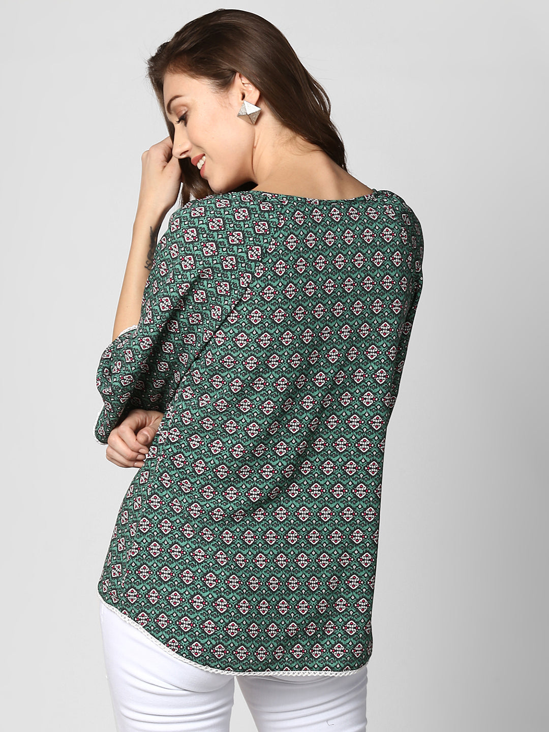 Women's Green Printed Polyester Top