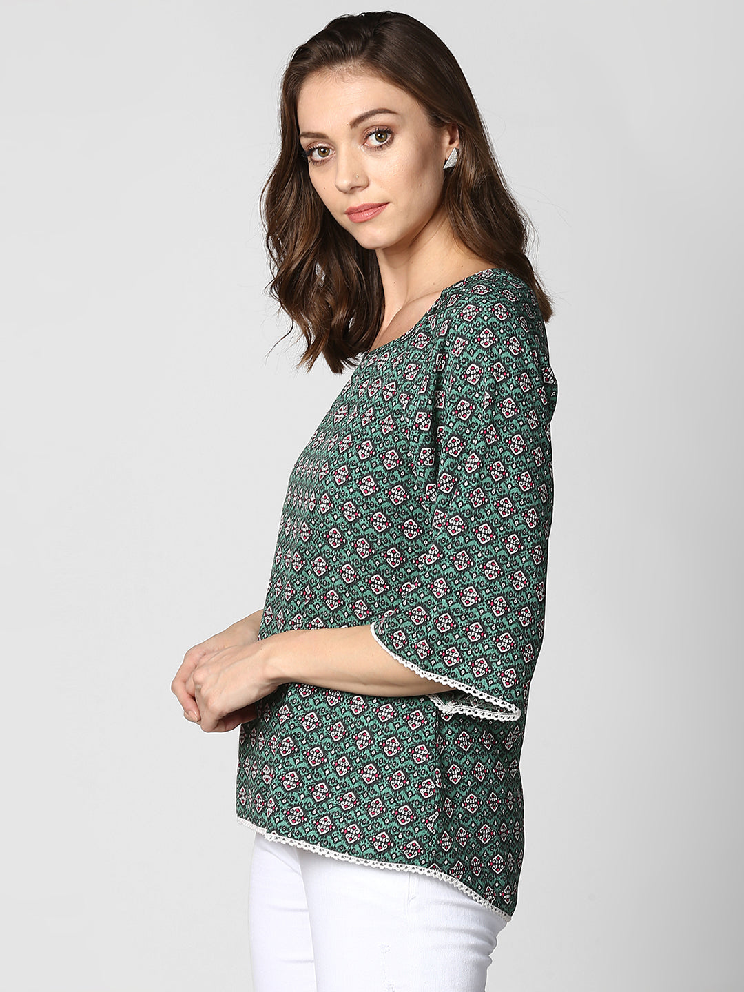 Women's Green Printed Polyester Top