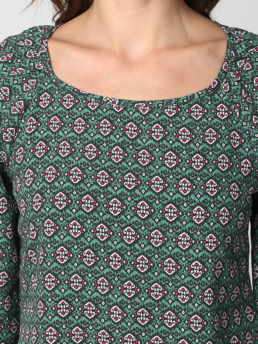 Women's Green Printed Polyester Top