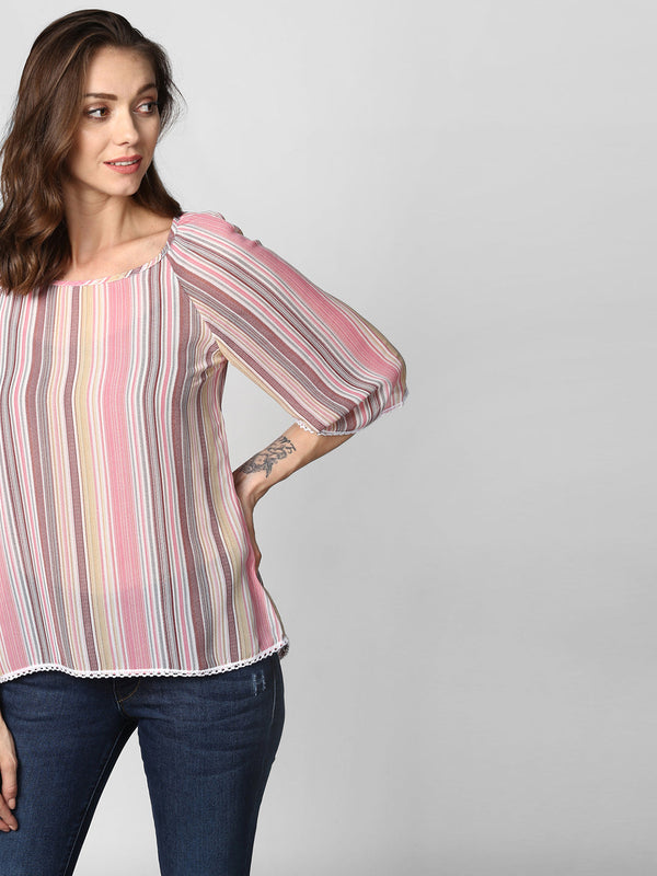 Women's Polyester Pink stripe Top