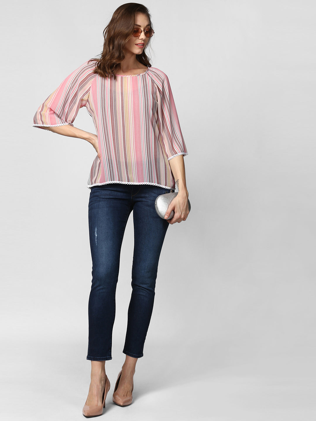Women's Polyester Pink stripe Top
