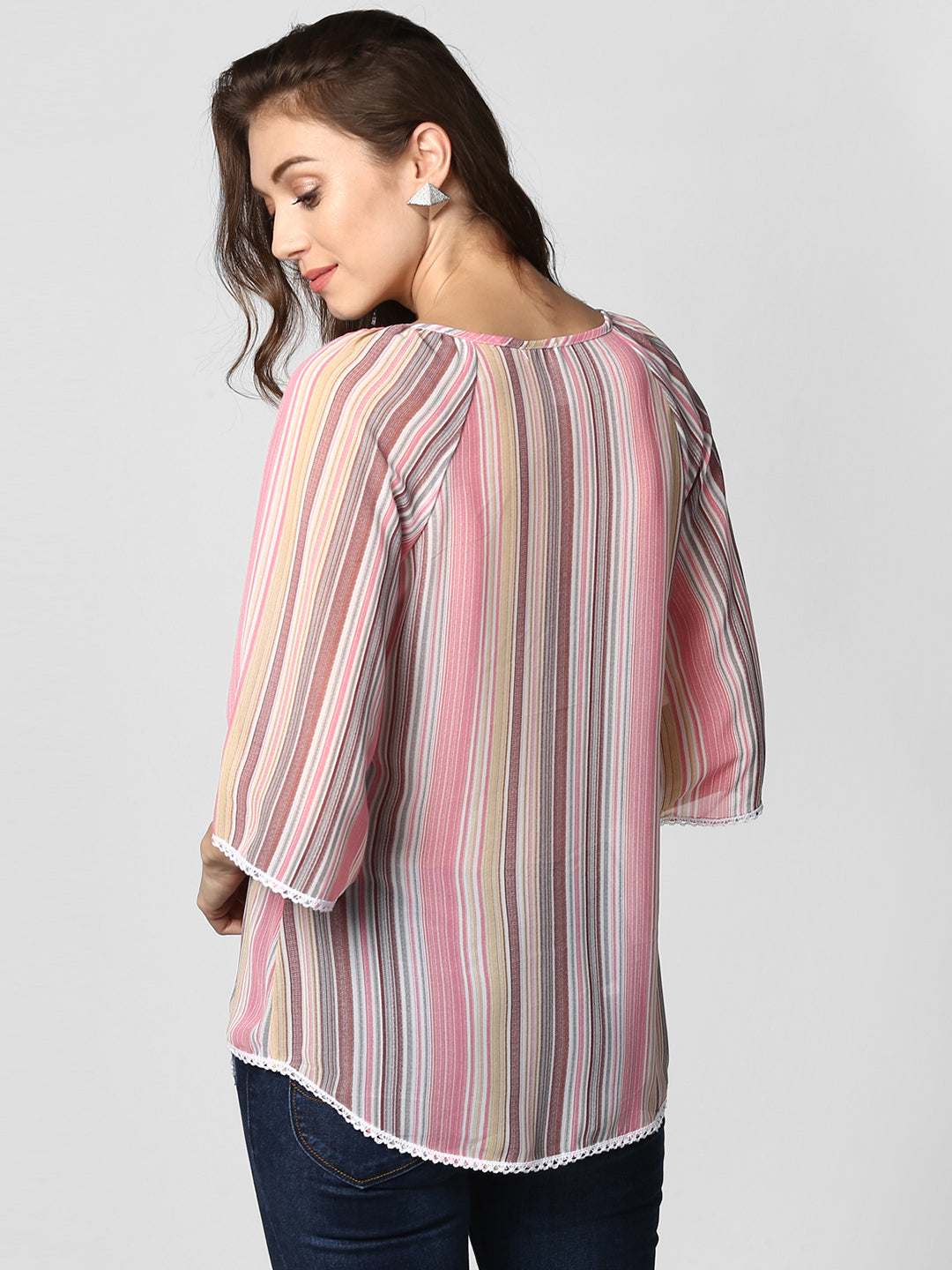 Women's Polyester Pink stripe Top