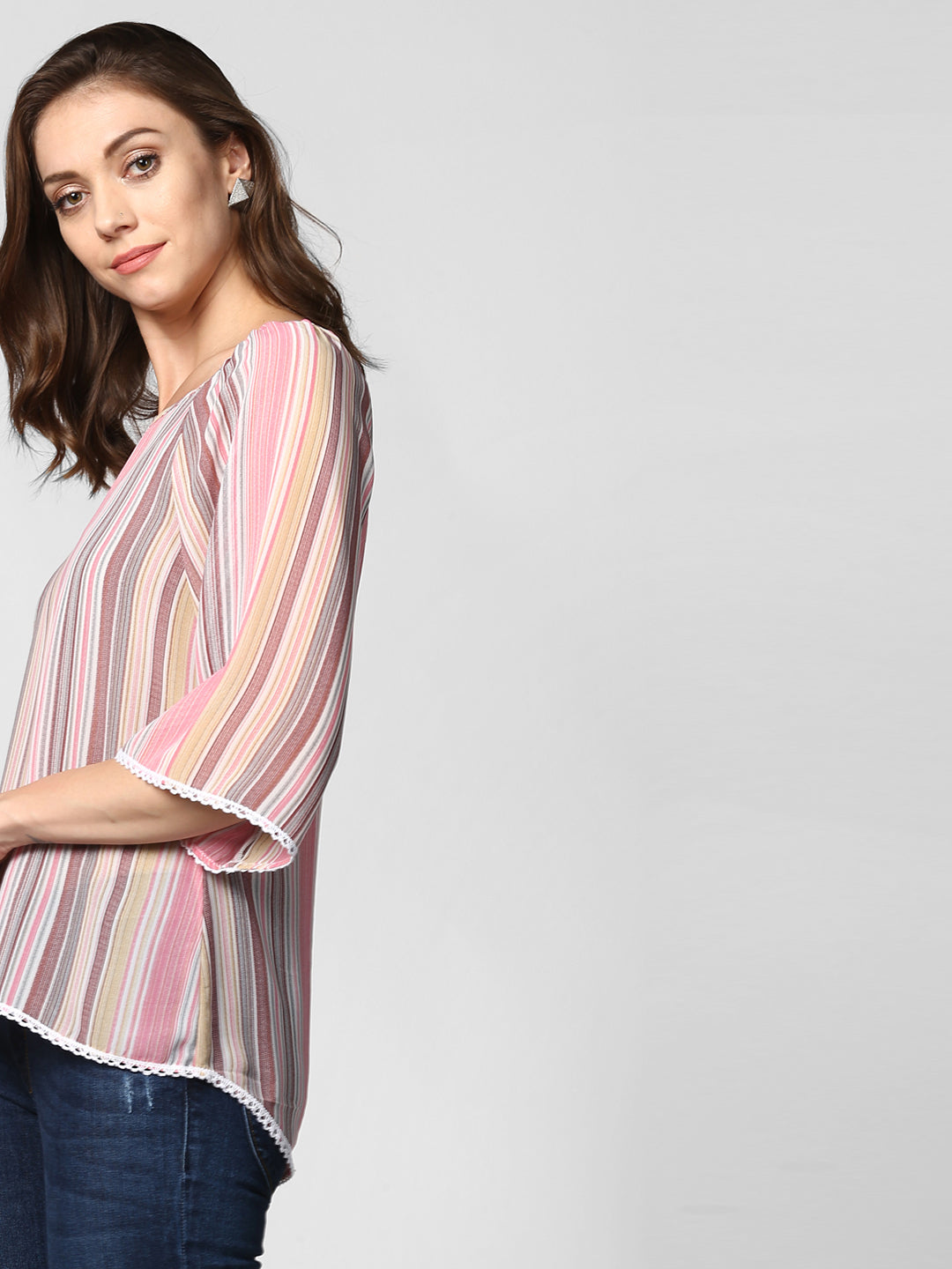 Women's Polyester Pink stripe Top