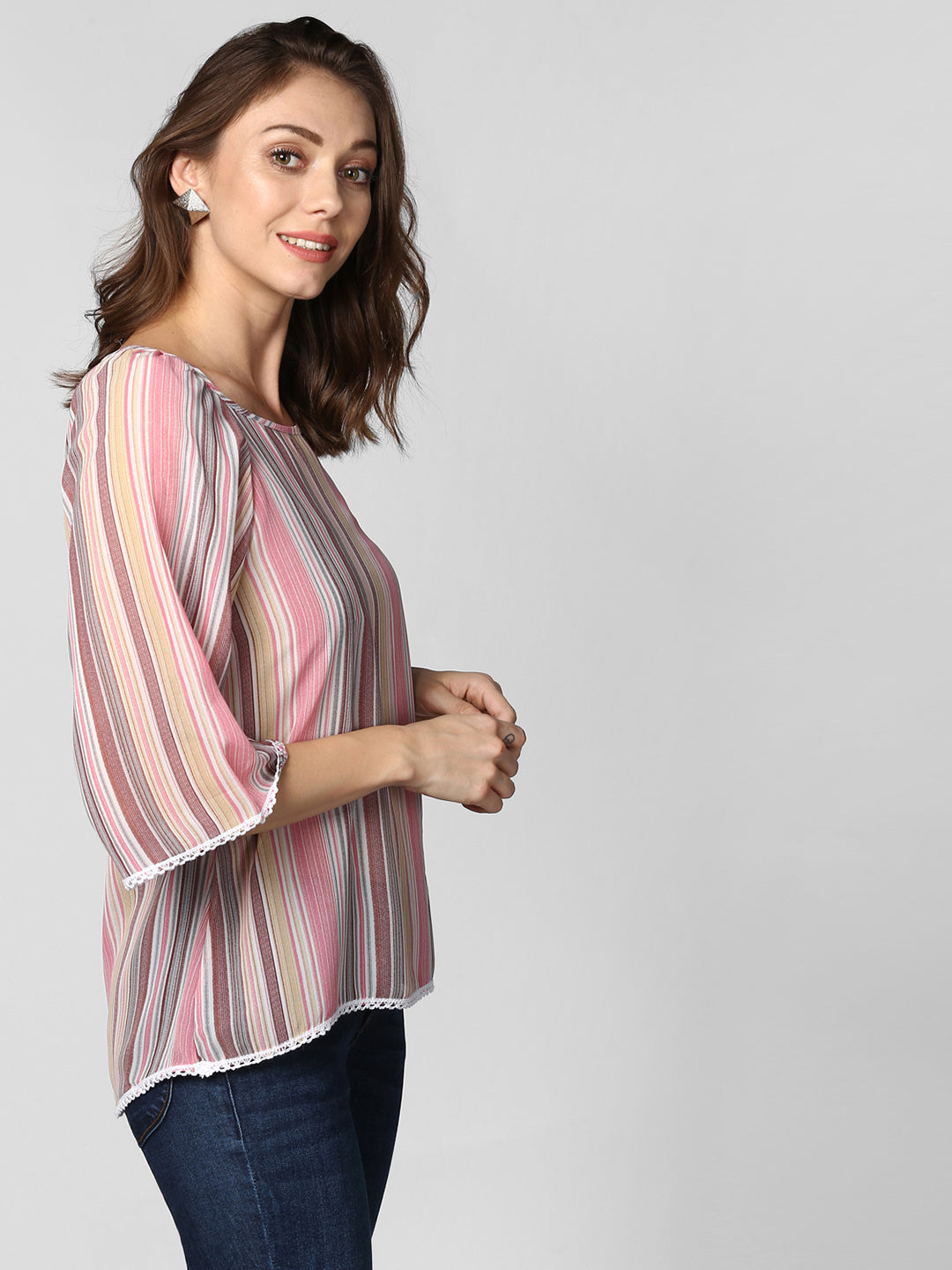 Women's Polyester Pink stripe Top