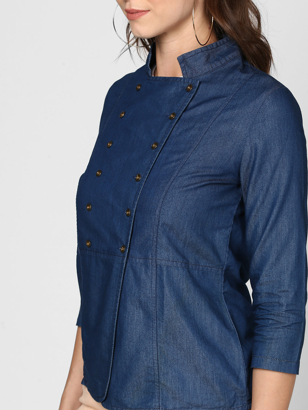 Women's Blue Denim Double Breast Style Top