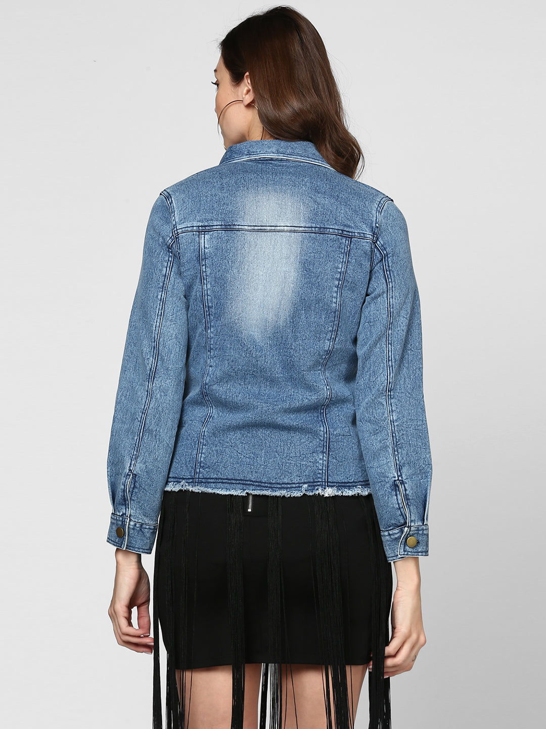 Women's Blue Distressed Denim Jacket