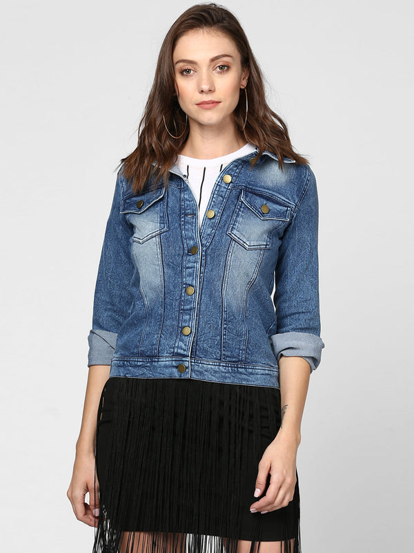 Women's Blue Washed Denim Jacket