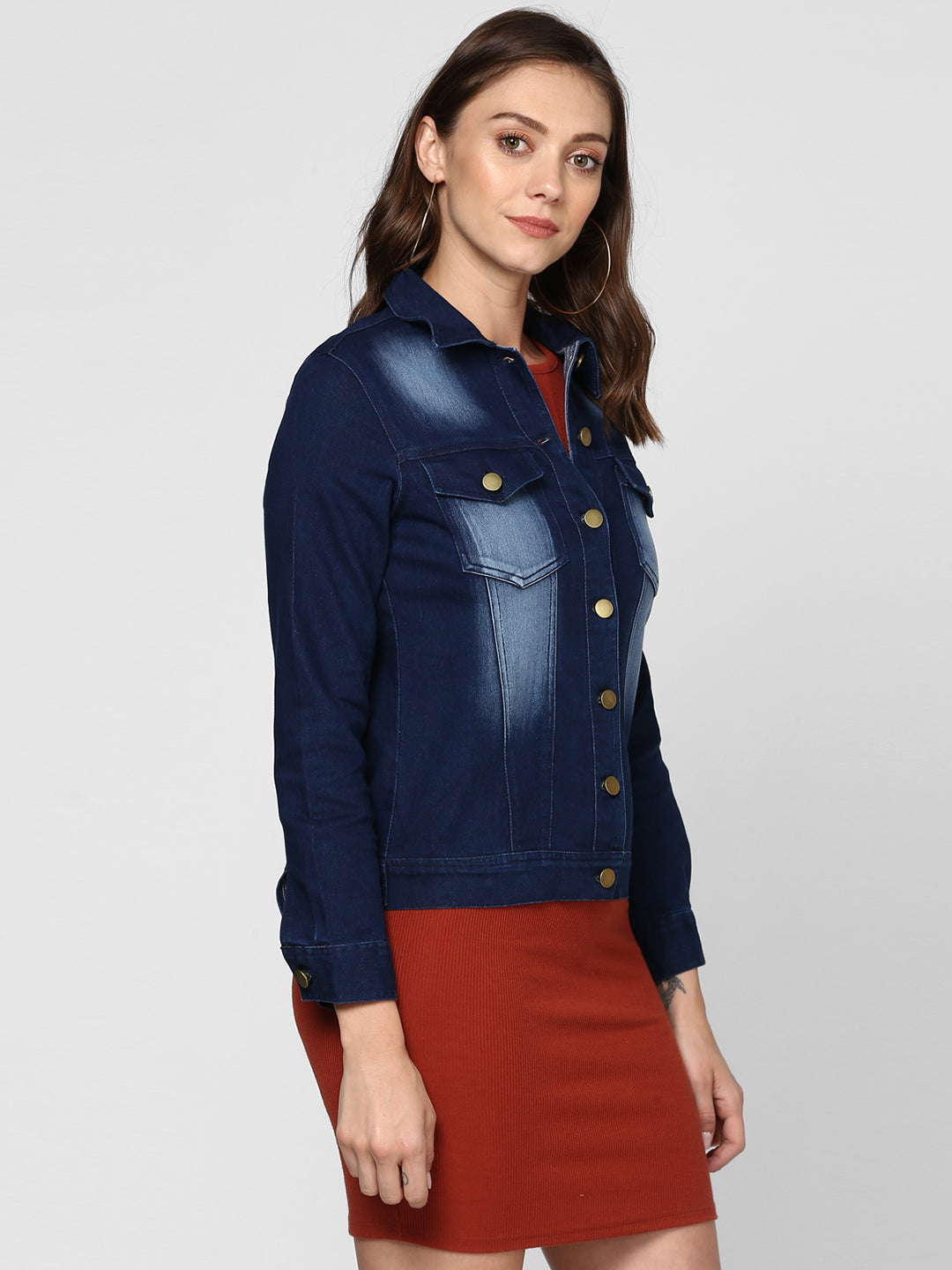Women's Navy Blue Washed Denim Jacket