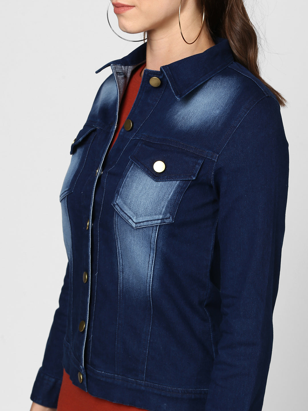 Women's Navy Blue Washed Denim Jacket