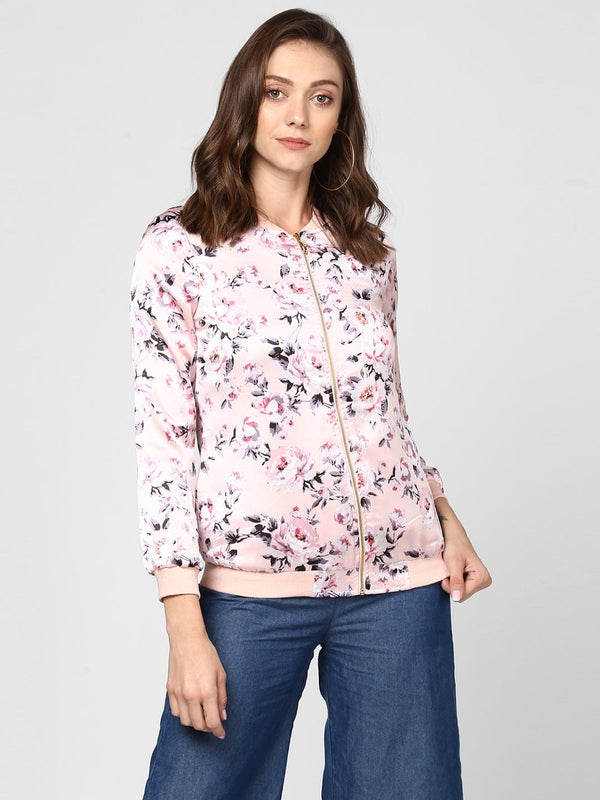 Women's Light Pink Floral Printed Jacket