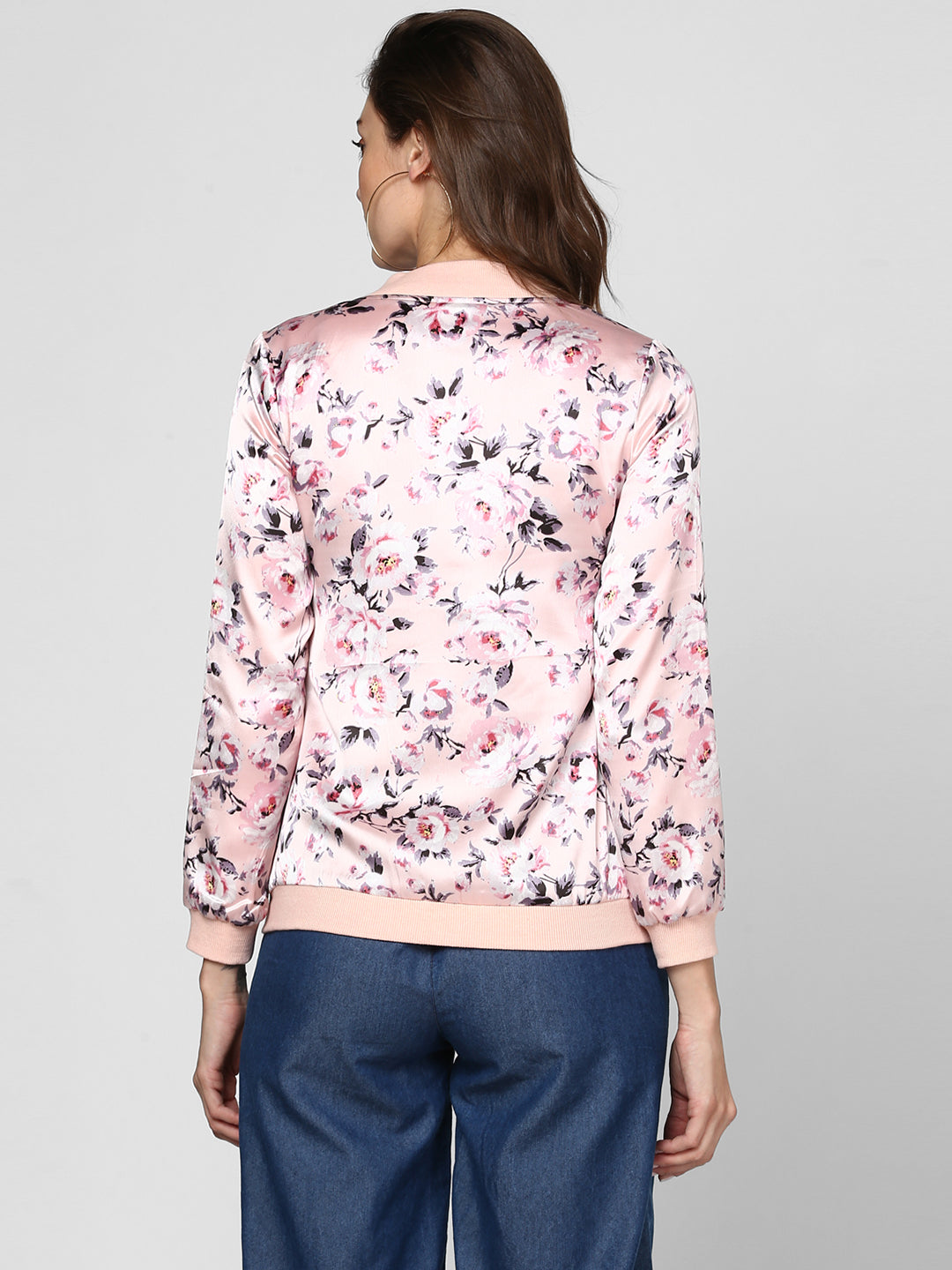 Women's Light Pink Floral Printed Jacket