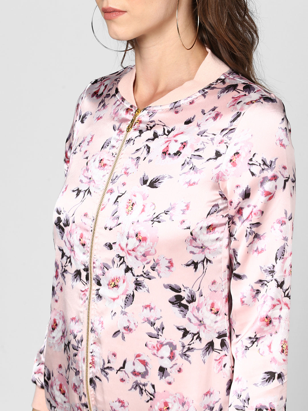 Women's Light Pink Floral Printed Jacket