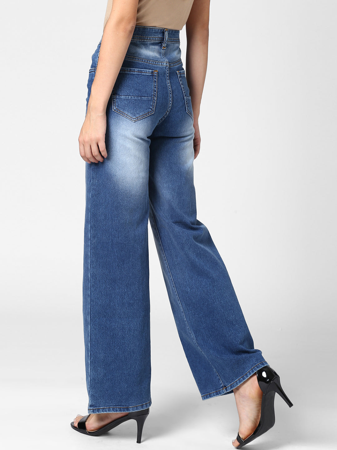 Women's Blue Flared Denim Jeans with washed effect