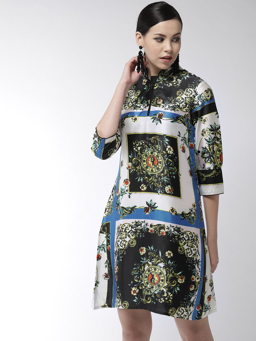 Women's Satin Scarf Print Dress